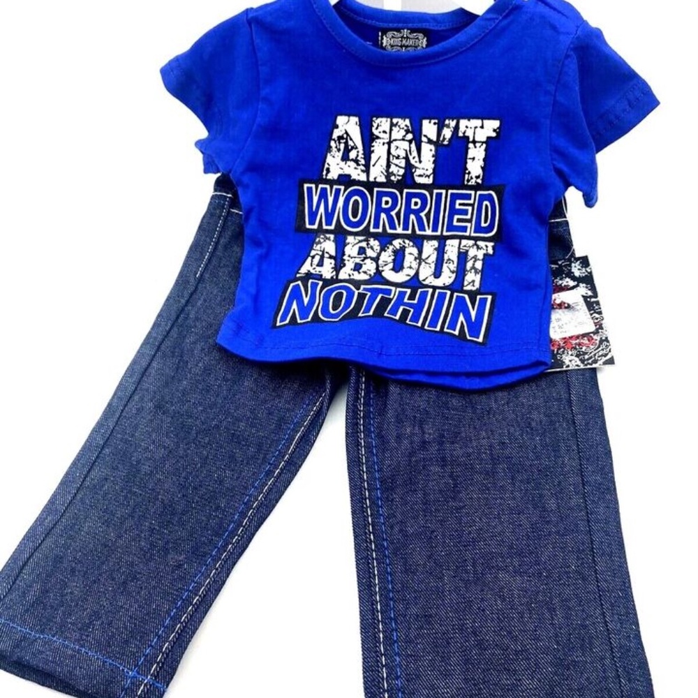 King MakerBaby Outfit Boys Size 6/9m Infant 2pc Matching Set Top Jeans